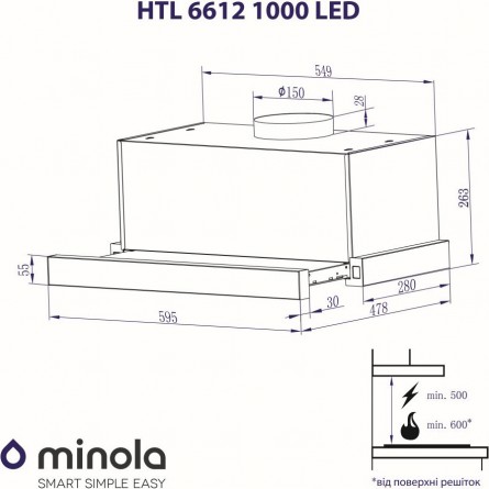 Витяжки Minola HTL 6612 I 1000 LED фото №7