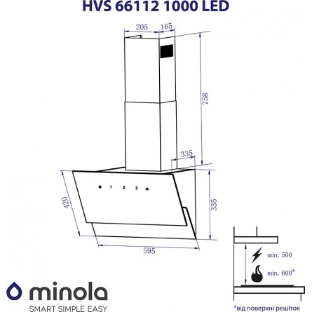 Витяжки Minola HVS 66112 BL 1000 LED фото №7