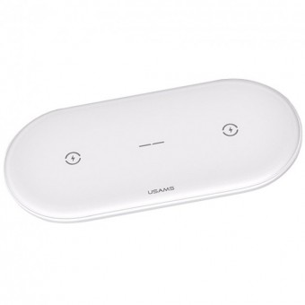 Зображення Зарядний пристрій Usams CD120 Dual Coil Wireless Charger for Mobile Phones&Earbuds White