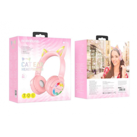 Наушники Borofone BO15 Cat Ear Wireless Headphones Pink фото №2