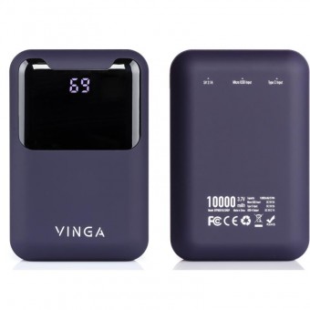 Изображение Мобильная батарея Vinga 10000 mAh Display soft touch purple (BTPB0310LEDROP)