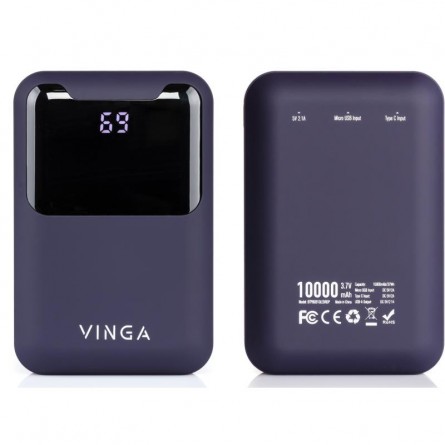 Мобильная батарея Vinga 10000 mAh Display soft touch purple (BTPB0310LEDROP)