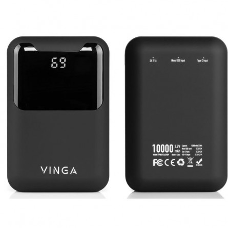 Мобільна батарея Vinga BTPB 0310 Ledrobk 10000 mAh Black