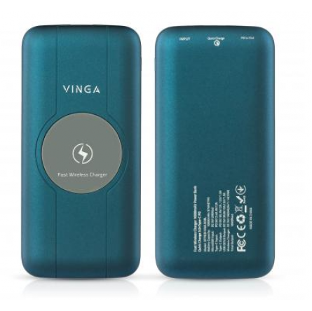 Мобильная батарея Vinga 10000 mAh Wireless QC3.0 PD soft touch blue (BTPB3510WLROBL) фото №2