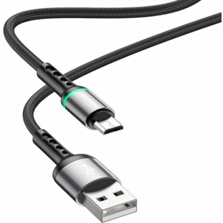 Borofone BU33 USB to Micro 2.4A, 1.2m, nylon, aluminum connectors, light indicator, Black
