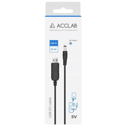 Кабель ACCLAB USB to DC 5,5х2,1 мм 5V 1,5A (чорний) фото №2