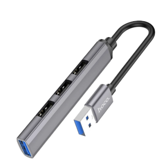 Зображення ХАБ Hoco HB26 4 in 1 adapter(USB to USB3.0 USB2.0*3) Metal Gray