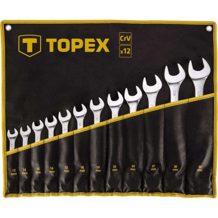 Ключ Topex гайкові , набір 12 од., комбіновані, 13-32 мм, CrV, чохол-скручування