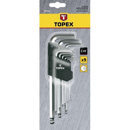 Ключ Topex шестигранні , набір 9 од., 1.5-10 мм, кулястий наконечник, довгі фото №2