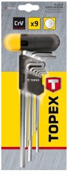 Ключ Topex шестигранні , набір 9 од., 1.5-10 мм, рукоятка для ключів, довгі фото №2