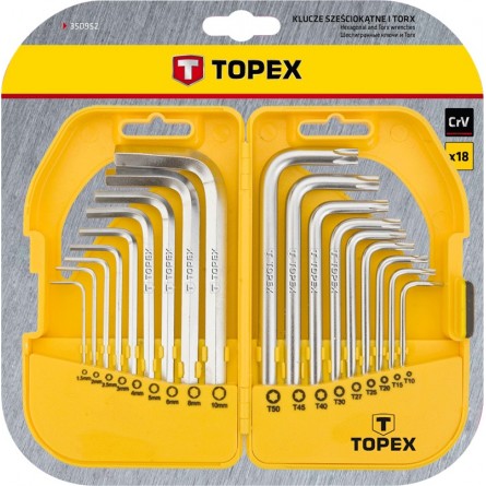 Ключ Topex шестигранні та Torx , набір 18 од., 1.5-10 мм, T10-T50, короткі фото №2
