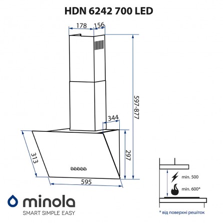 Витяжки Minola HDN 6242 BL 700 LED фото №12