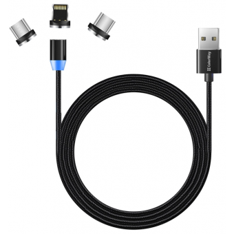 Зображення Colorway USB - 3в1 (Lightning MicroUSB Type-C) Magnetic 2.4А 1м чорний (CW-CBUU020-BK)