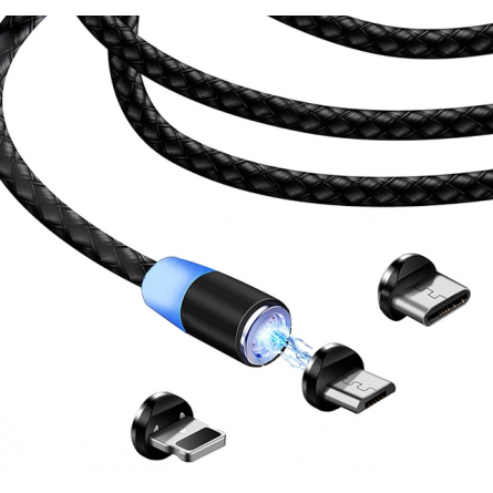 Colorway USB - 3в1 (Lightning MicroUSB Type-C) Magnetic 2.4А 1м чорний (CW-CBUU020-BK) фото №4