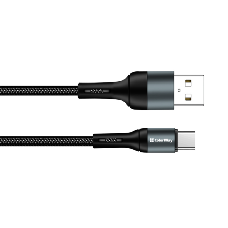 Colorway USB - Type-C (nylon) 2.4А 1м чорний (CW-CBUC045-BK) фото №2