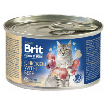Зображення Паштет для котів Brit Premium by Nature Cat з куркою та яловичиною 200 г (8595602545018)