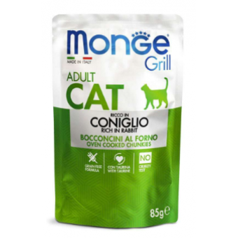 Изображение Вологий корм для котів Monge Cat Grill Adult кролик 85 г (8009470013611)