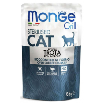 Изображение Вологий корм для котів Monge Cat Grill Sterilised форель 85 г (8009470013659)