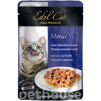 Изображение Вологий корм для котів Edel Cat лосось та форель 100 г (4003024179956)