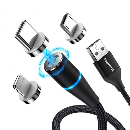 Colorway USB - 3в1 (Lightning MicroUSB Type-C) Magnetic Data/Quick Charge 2.4А 1м чорний CW-CBUU038-BK фото №3