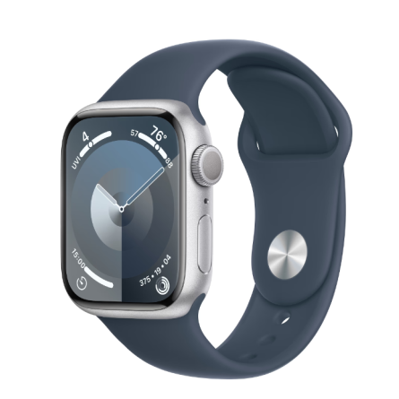 Смарт-часы Apple Watch Series 9 GPS 41mm Silver Aluminium Case with Storm Blue Sport Band - S/M (MR903QP/A) фото №2