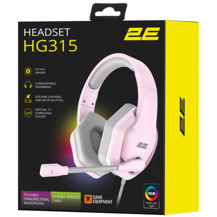 Навушники 2E GAMING HG315 RGB USB 7.1 Pink фото №9