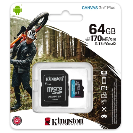 Карта памяти Kingston 64GB microSDXC class 10 UHS-I U3 A2 Canvas Go Plus (SDCG3/64GB) фото №3
