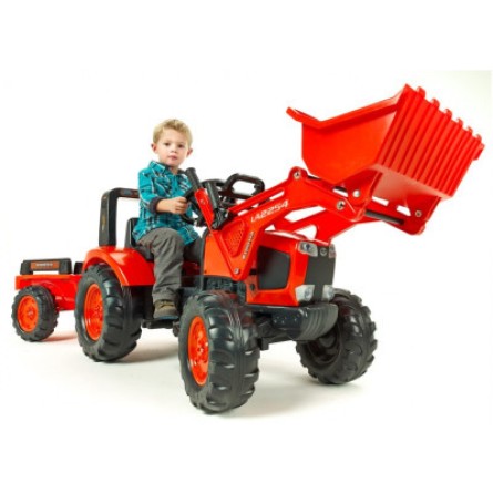 Електромобіль дитячий Falk 2060 AM KUBOTA трактор з причепом та ковшем, червоний (2060AM) фото №4