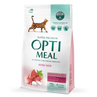 Изображение Сухий корм для котів Optimeal зі смаком телятини 700 г (4820215364683)