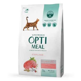 Зображення Сухий корм для котів Optimeal для стерилізованих/кастрованих з яловичиною та сорго 4 кг (4820215364348)