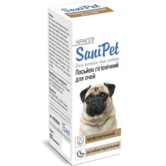 Зображення Краплі для тварин ProVET SaniPet догляд за очима для котів та собак 15 мл (4820150200602)