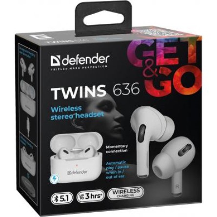 Наушники Defender Twins 636 TWS Pro Bluetooth White (63636) фото №8