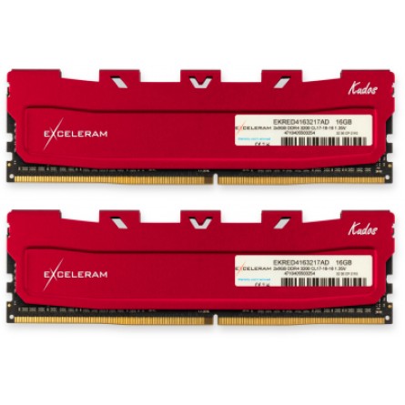 Модуль пам'яті для комп'ютера Exceleram DDR4 16GB (2x8GB) 3200 MHz Kudos Red  (EKRED4163217AD)