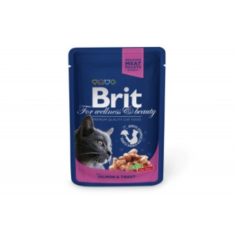 Зображення Вологий корм для котів Brit Premium Cat Pouches лосось та форель 100 г (8595602505999)