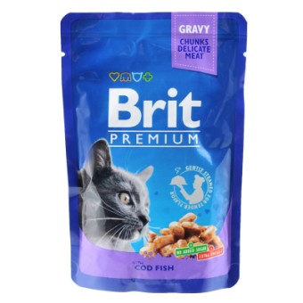 Изображение Вологий корм для котів Brit Premium Cat Pouches тріска 100 г (8595602506002)