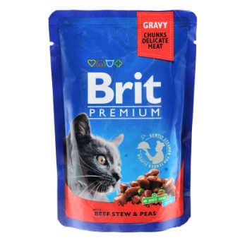 Изображение Вологий корм для котів Brit Premium Cat Pouches яловичина та горох 100 г (8595602505982)