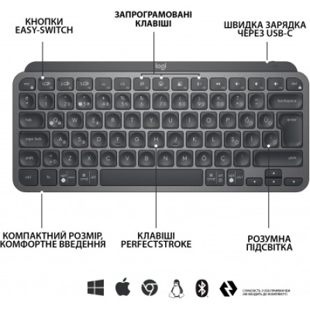 Клавиатура Logitech MX Keys Mini Wireless Illuminated Graphite (920-010501) фото №5