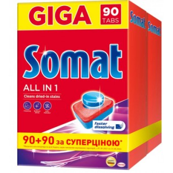Изображение Таблетки для посудомоек Somat All in 1 90 90 шт. (9000101536232)