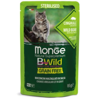 Изображение Вологий корм для котів Monge Cat Bwild GR.FREE Wet Sterilised м`ясо дикого кабана з овочами 85 г (80094700