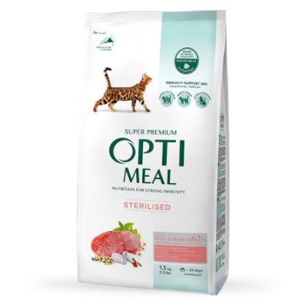 Сухий корм для котів Optimeal для стерилізованих/кастрованих з яловичиною та сорго 1.5 к (4820215364652)