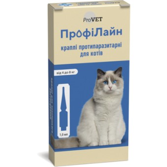 Изображение Краплі для тварин ProVET ПрофіЛайн від бліх та кліщів для кішок вагою 4-8 кг 4/1 мл (4823082409891)