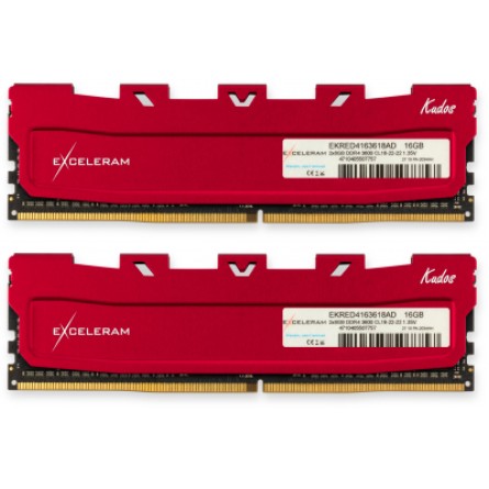 Модуль пам'яті для комп'ютера Exceleram DDR4 16GB (2x8GB) 3600 MHz Red Kudos  (EKRED4163618AD)