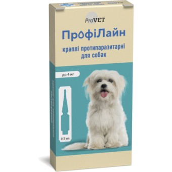 Изображение Краплі для тварин ProVET ПрофіЛайн від бліх та кліщів для собак вагою до 4 кг 4/0.5 мл (4823082409907)