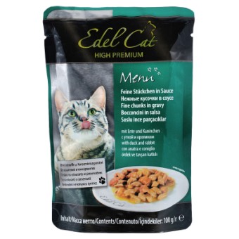 Изображение Вологий корм для котів Edel Cat Menu з качкою та кроликом в соусі 100 г (4003024179987)