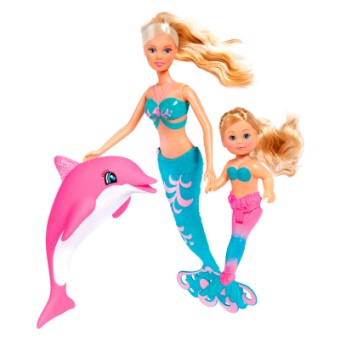 Зображення Лялька Simba Штеффі та Еві Подруги-русалоньки з дельфіном і гребінцем (5733336)