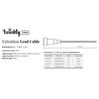 Изображение Гирлянда Twinkly Гирлянда  Удлинитель кабеля Pro AWG22 PVC кабель, 5м, чорний (TWP-EXT-B)