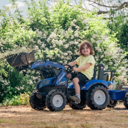 Електромобіль дитячий Falk трактор на педалях з причепом та переднім ковшем Синій (3090M) фото №3