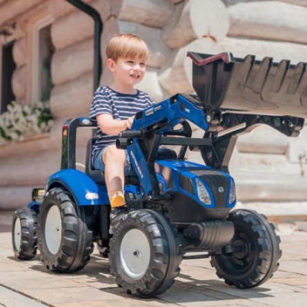 Електромобіль дитячий Falk трактор на педалях з причепом та переднім ковшем Синій (3090M) фото №4