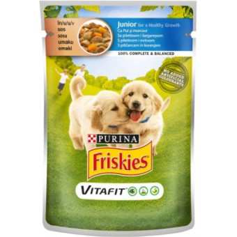 Изображение Вологий корм для собак Purina Friskies Junior з куркою та морквою в соусі 100 г (7613035800861)