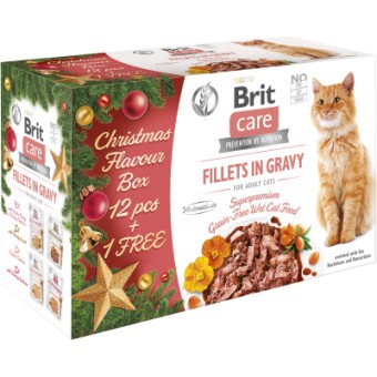 Изображение Вологий корм для котів Brit Care Cat різдвяний набір філе в соусі 85 г 12 1 шт (8595602558551)